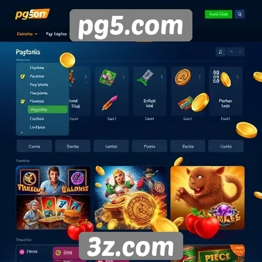 Interface do usuário do site de jogos pg5.com